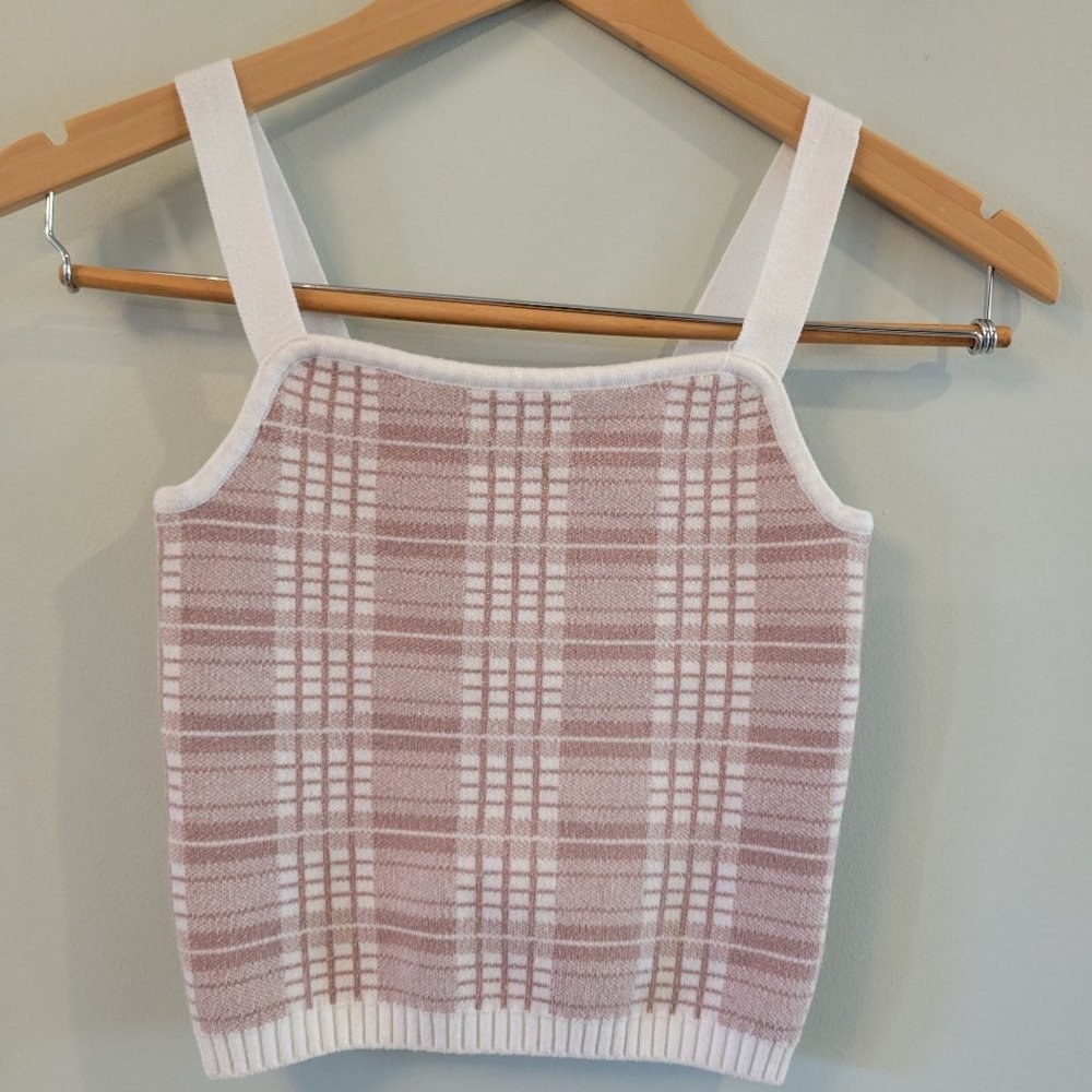 The Commons Plaid Knit Crop Tank Top, M